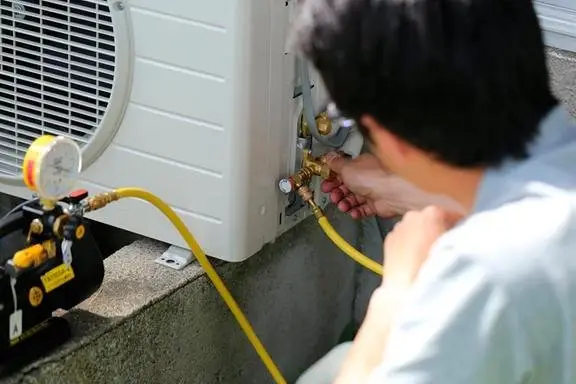 Air duct cleaning and HVAC maintenance service in progress